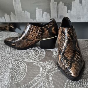 Bleecker & Bond Snake Print Leather Ankle Boots with Block Heel Size 7